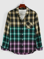 ZAFUL Chemise à Carreaux en Blocs de Couleurs avec Poche L Jaune