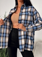 ZAFUL Chemise à Carreaux Goutte Epaule avec Poche Poitrine Xl Bleu