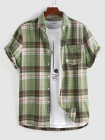 ZAFUL Chemise à Carreaux Imprimée à Manches Courtes Xl Vert clair