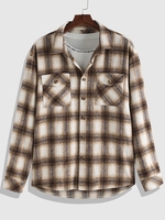 ZAFUL Chemise à Carreaux Imprimée avec Double Poches en Laine Mélangée S Café profond