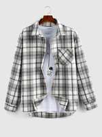 ZAFUL Chemise à Carreaux Imprimée avec Poche en Laine Mélangée S Bleu clair