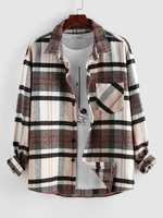 ZAFUL Chemise à Carreaux Imprimée Boutonnée avec Poche en Laine Mélangée S
