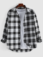 ZAFUL Chemise à Carreaux Imprimée Boutonnée L Noir