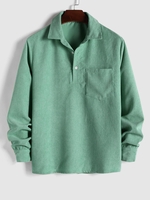ZAFUL Chemise à Demi-Bouton en Couleur Unie avec Poche à Manches Longues en Velours Côtelé L Vert clair