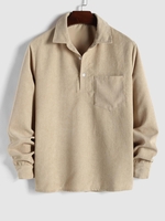 ZAFUL Chemise à Demi-Bouton en Couleur Unie avec Poche à Manches Longues en Velours Côtelé M Café lumière