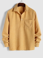 ZAFUL Chemise à Demi-Bouton en Couleur Unie avec Poche à Manches Longues en Velours Côtelé M Jaune