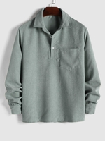 ZAFUL Chemise à Demi-Bouton en Couleur Unie avec Poche à Manches Longues en Velours Côtelé Xl Gris clair