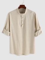 ZAFUL Chemise à Demi-Bouton en Couleur Unie Manches à Revers M Café lumière