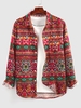ZAFUL Chemise à Imprimé Ethnique Aztèque Motif à Manches Longues S Rouge