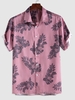 ZAFUL Chemise à Imprimé Fleurs et Feuilles à Col Relevé L Violet clair