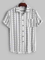ZAFUL Chemise à Imprimé Géométrique Ethnique avec Poche en Avant Design à Manches Courtes S Blanc