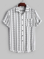 ZAFUL Chemise à Imprimé Géométrique Ethnique avec Poche en Avant Design à Manches Courtes Xl Blanc