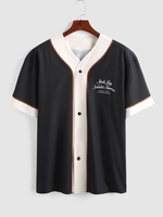 ZAFUL Chemise à Imprimé Lettre Boutonnée en Blocs de Couleurs Streetwear M Noir