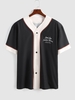ZAFUL Chemise à Imprimé Lettre Boutonnée en Blocs de Couleurs Streetwear Xl Noir