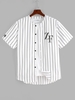 ZAFUL Chemise à Imprimé Lettre Rayée à Manches Courtes S Blanc