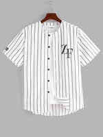 ZAFUL Chemise à Imprimé Lettre Rayée à Manches Courtes S Blanc