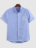ZAFUL Chemise à Imprimé Lettre Rayée Boutonnée Xl Bleu