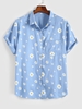 ZAFUL Chemise à Imprimé Marguerite à Manches Courtes Xxl Bleu clair