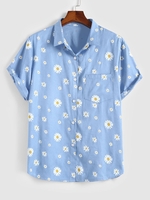 ZAFUL Chemise à Imprimé Marguerite à Manches Courtes Xxl Bleu clair
