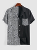 ZAFUL Chemise à Imprimé Op Art Bicolore en Blocs de Couleurs L Noir