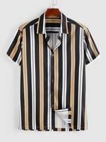 ZAFUL Chemise à Imprimé Rayures Equilibrées à Manches Courtes S Café