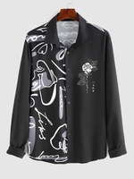 ZAFUL Chemise à Imprimé Rose Graffitis à Manches Longues M Noir