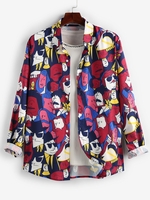 ZAFUL Chemise à Imprimé Visage Dessin Animé à Manches Longues S Rouge foncé
