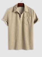 ZAFUL Chemise à Manches Courtes à Col Polo Design Poche Frontale en Velours Côtelé S Café lumière