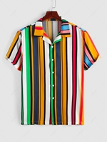 ZAFUL Chemise à Manches Courtes en Jacquard Motif Rayures Colorées M