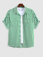 ZAFUL Chemise à Rayure Verticale avec Poche à Manches Courtes Xl Vert