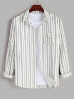 ZAFUL Chemise à Rayure Verticale avec Poche à Manches Longues M Blanc