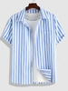 ZAFUL Chemise à Rayure Verticale Bontonnée à Manches Courtes L Bleu clair