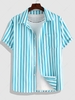 ZAFUL Chemise à Rayure Verticale Bontonnée à Manches Courtes M Bleu