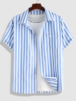 ZAFUL Chemise à Rayure Verticale Bontonnée à Manches Courtes M Bleu clair