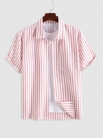 ZAFUL Chemise à Rayure Verticale Bontonnée à Manches Courtes S Rouge