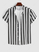 ZAFUL Chemise à Rayure Verticale Manches Courtes à Col Debout Xl Noir