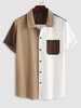 ZAFUL Chemise avec Poche en Avant Design en Blocs de Couleurs à Manches Courtes en Lin M Café profond
