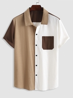 ZAFUL Chemise avec Poche en Avant Design en Blocs de Couleurs à Manches Courtes en Lin S Café profond