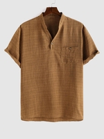 ZAFUL Chemise avec Poche en Avant Manches Courtes à Col Cranté M Café