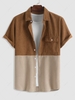 ZAFUL Chemise Bicolore avec Poche à Rabat à Manches Courtes en Velours Côtelé L Café