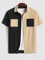 ZAFUL Chemise Bicolore avec Poche en Avant Design en Blocs de Couleurs à Manches Courtes Xl Noir