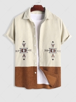 ZAFUL Chemise Bicolore Brodée Style Ethnique en Blocs de Couleurs à Manches Courtes en Velours Côtelé Xxl Café lumière