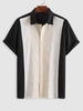 ZAFUL Chemise Bicolore en Coton et en Lin en Blocs de Couleurs à Manches Courtes L Café lumière