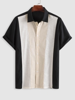 ZAFUL Chemise Bicolore en Coton et en Lin en Blocs de Couleurs à Manches Courtes L Café lumière