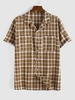 ZAFUL Chemise Boutonnée à Manches Courtes avec Poche et à Imprimé Carreaux S Café