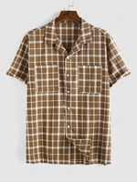 ZAFUL Chemise Boutonnée à Manches Courtes avec Poche et à Imprimé Carreaux S Café
