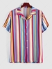 ZAFUL Chemise Boutonnée à Manches Courtes en Jacquard Motif Rayures Colorées Xl