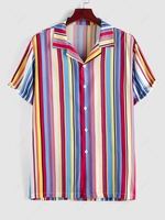 ZAFUL Chemise Boutonnée à Manches Courtes en Jacquard Motif Rayures Colorées Xl