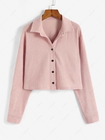 ZAFUL Chemise Boutonnée en Couleur Unie en Velours Côtelé M Rose clair