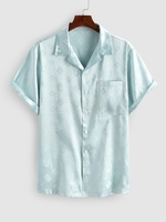 ZAFUL Chemise Boutonnée Motif en Satin en Jacquard L Vert clair